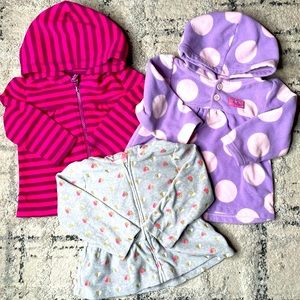 3 Toddler Girl Fleece Hoodies: Purple, Pink and & Grey
